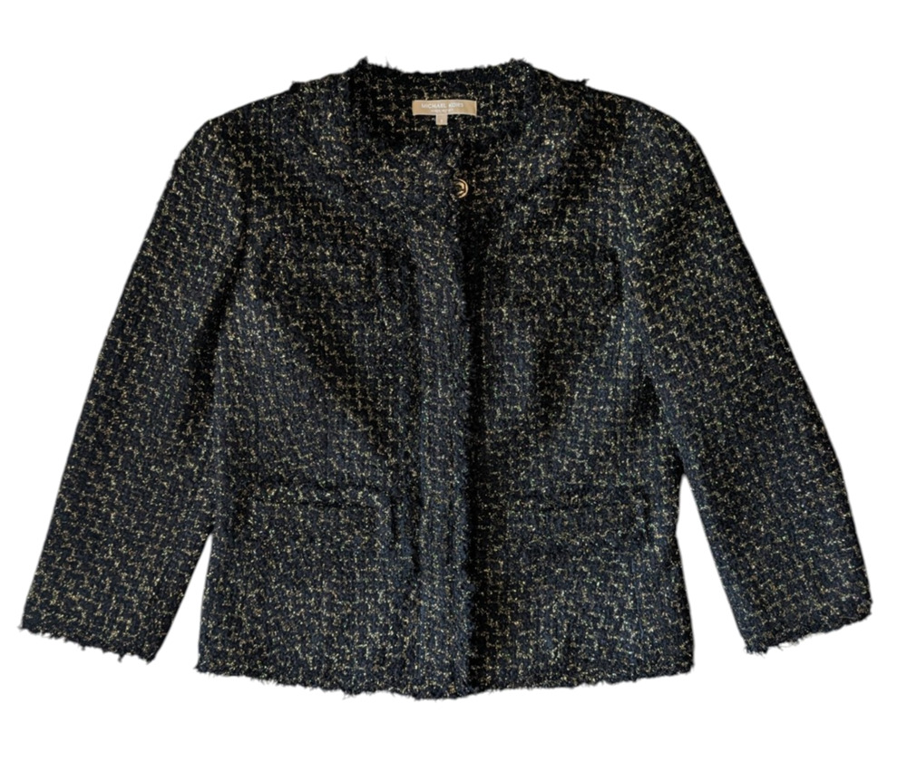 Michael Kors Collection Black Gold Metallic Tweed Blazer Jacket Size 8 Italy